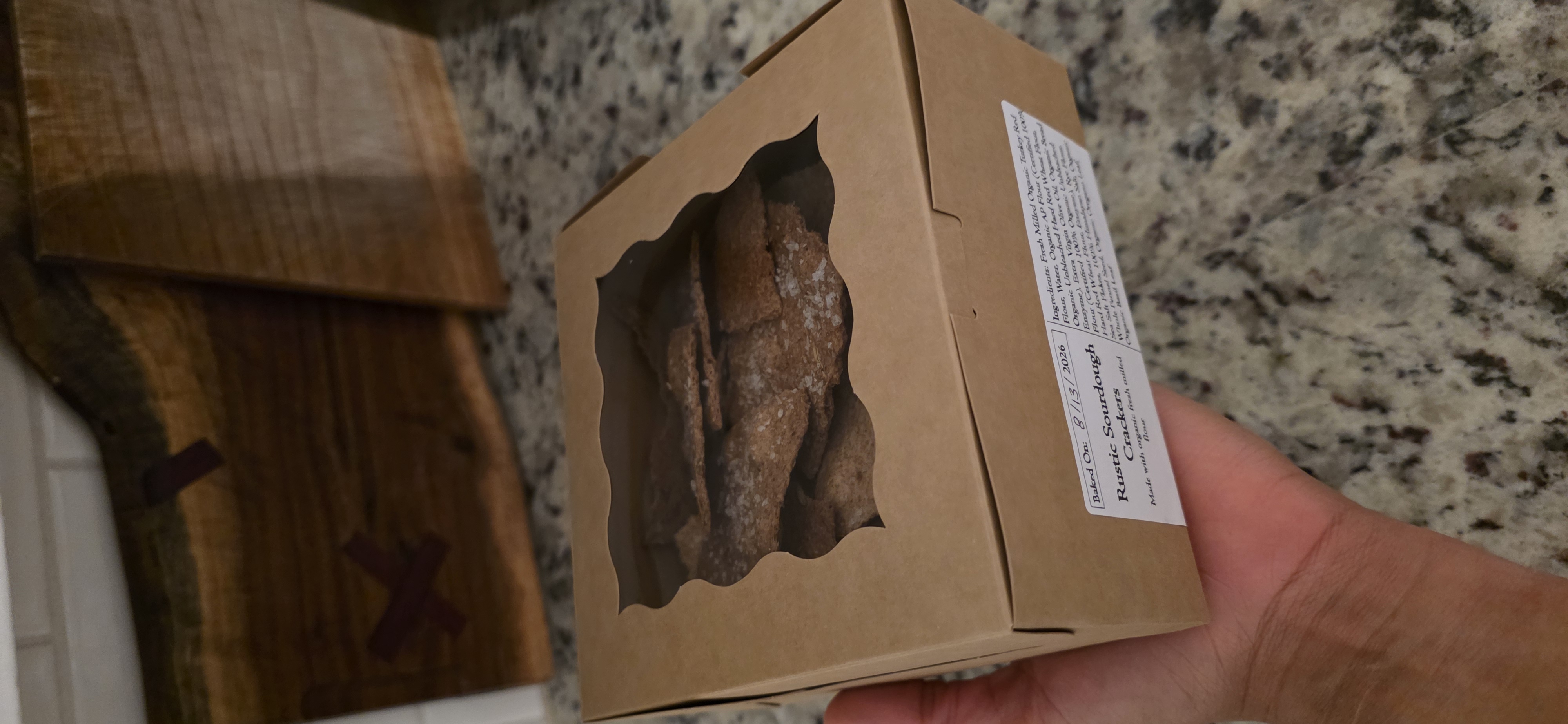 Freshly baked sourdough crackers
