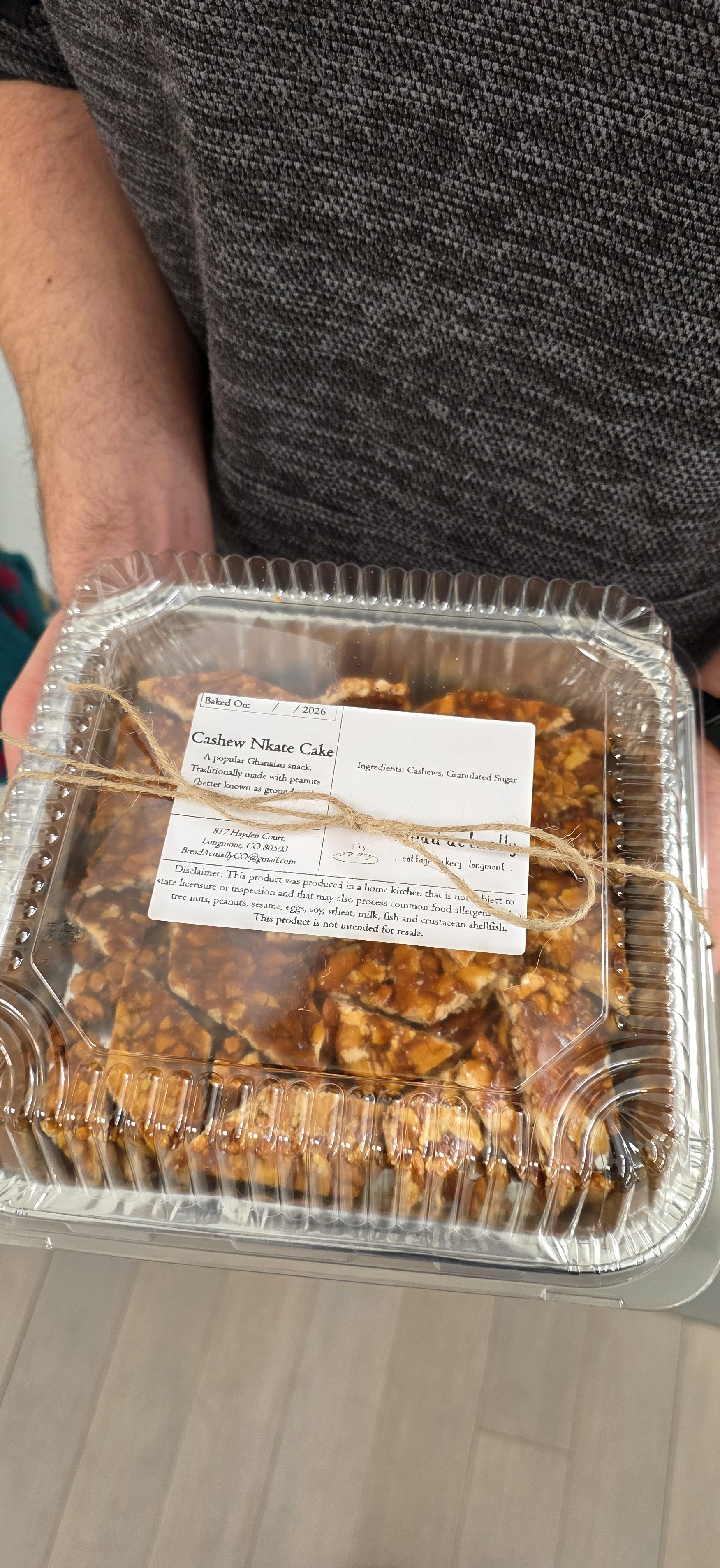 A packaged batch of cashew nkate cake