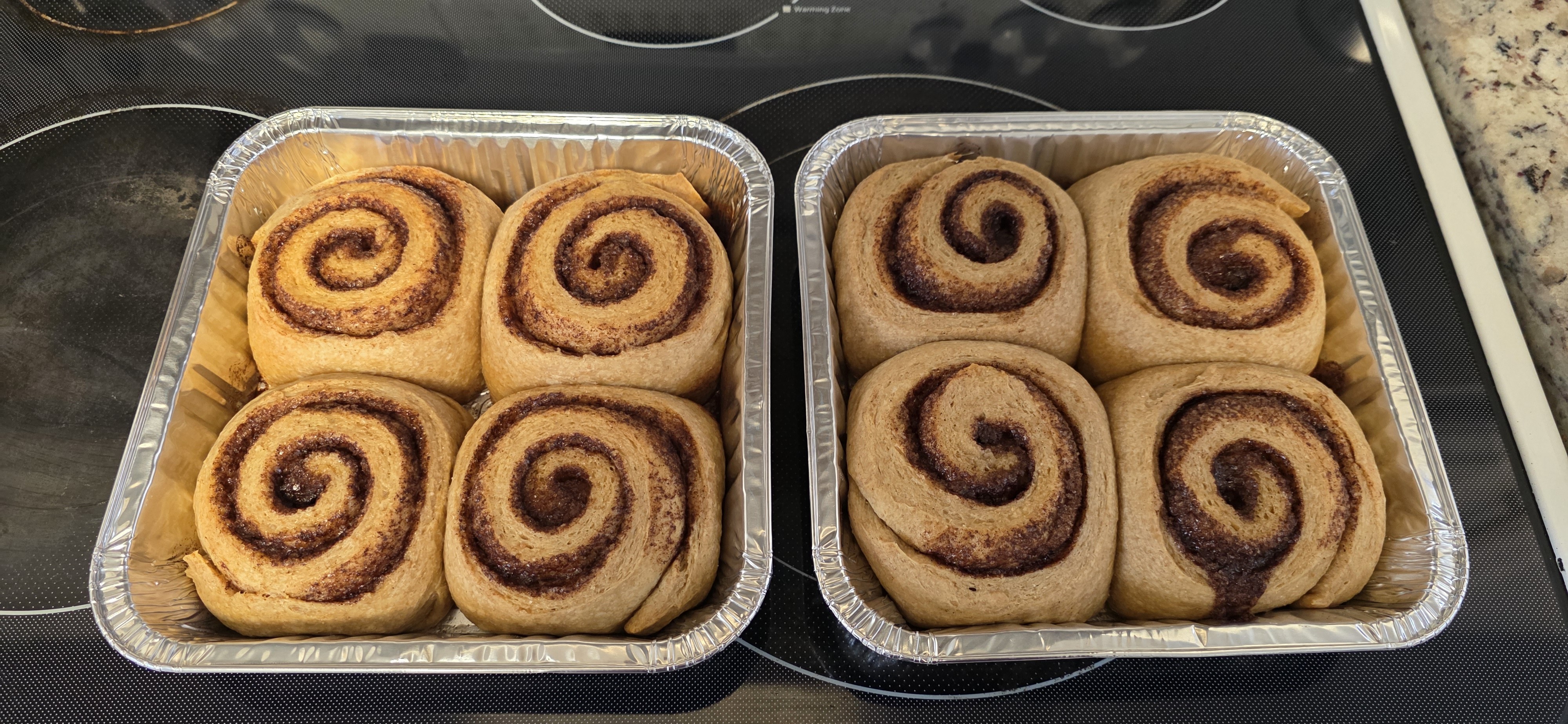 Fresh cinnamon rolls arranged together